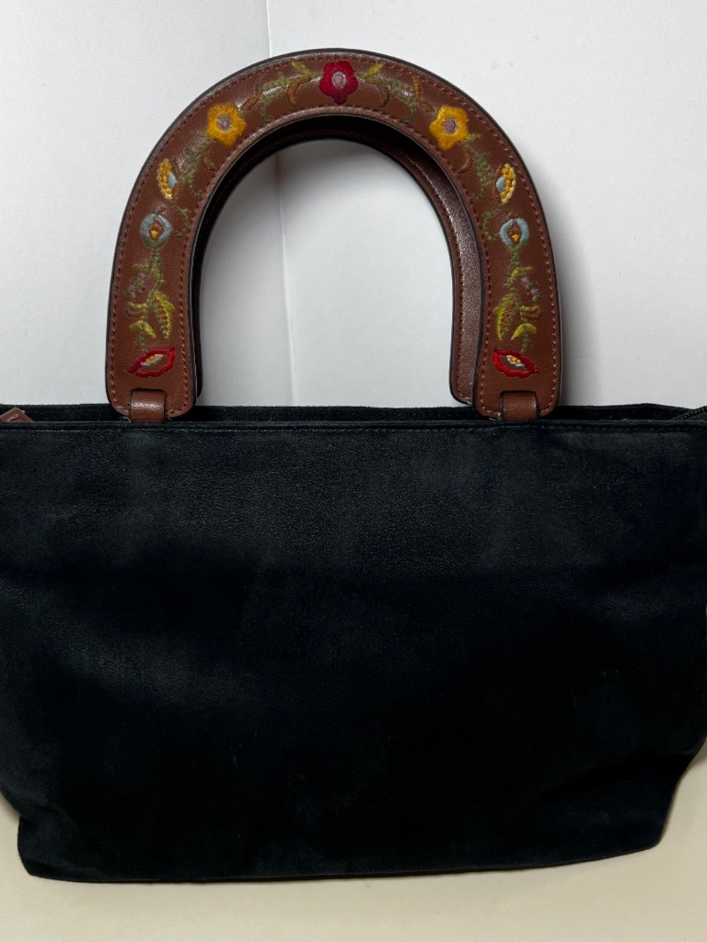 Relic Black Suede Handbag Floral Embroidered Cottagecore Boho 70s Revival Granny